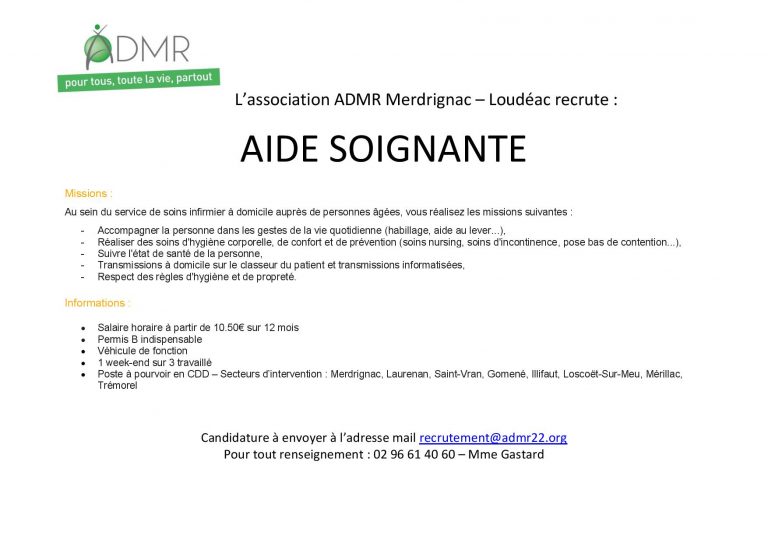 Offre d'emploi  aide soignante – Laurenan