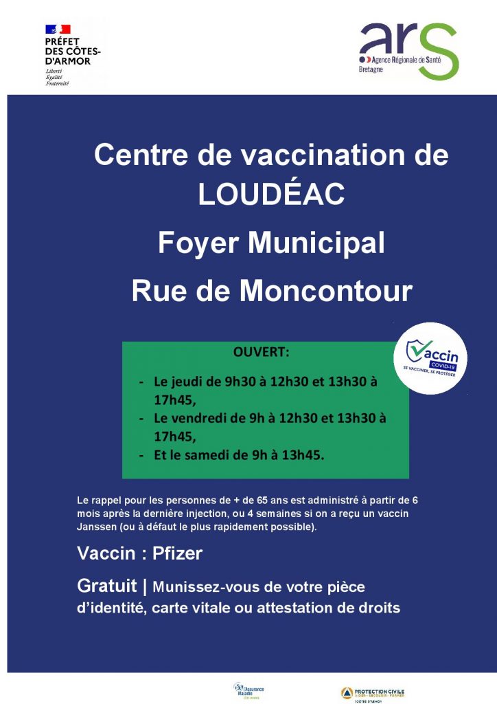 Centre de vaccination de Loudéac : nouveaux horaires