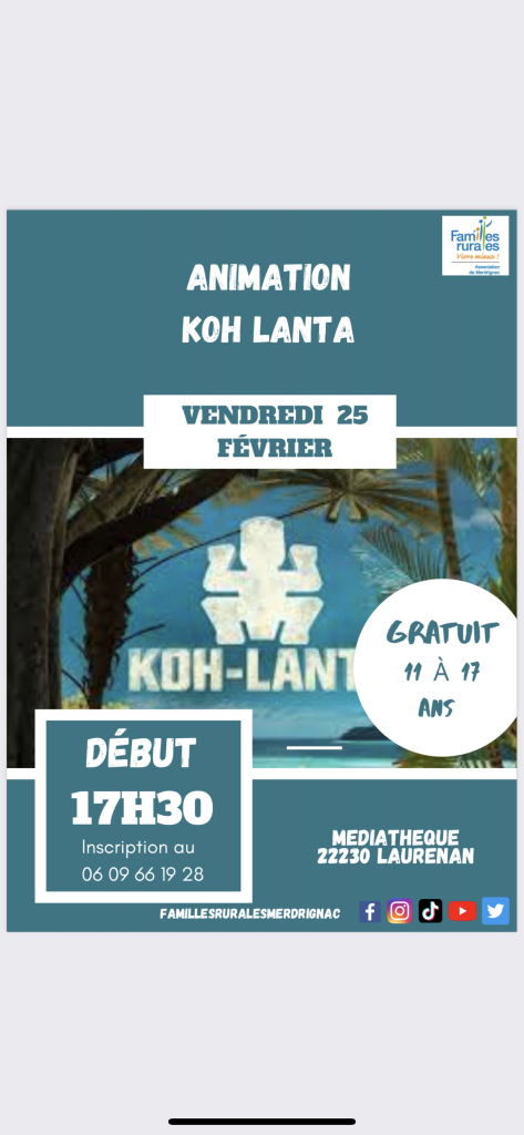 Animation « Koh Lanta » le 25 février 2022, dès 17h30