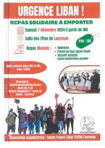 Salam France Liban : repas solidaire du 7 décembre 2024